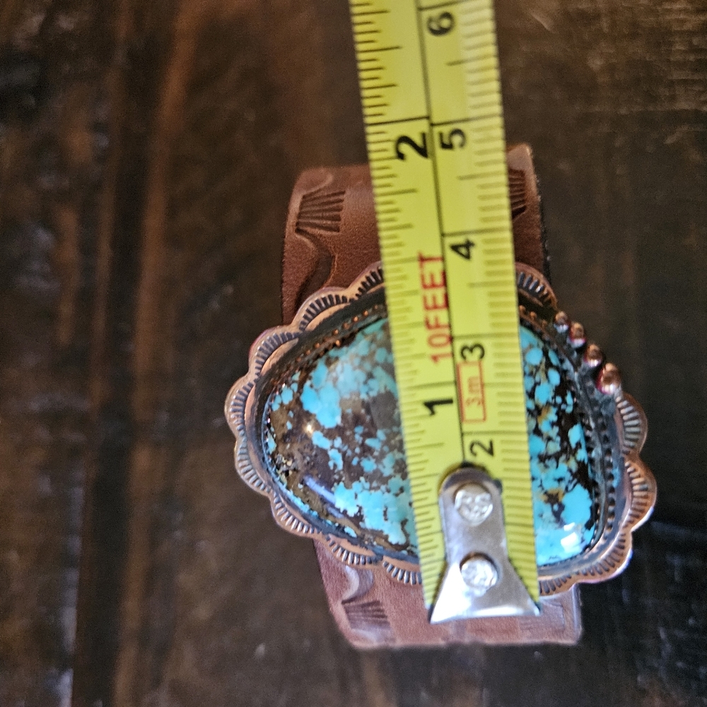 Vintage Handcrafted Turquoise Leather Belt Bracelet - Picture 9 of 10